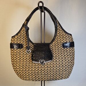 Brighton Black and Tan Woven Shoulder Bag
